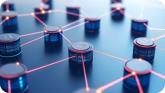 Digital VoIP network infrastructure showing connected communication nodes and data flow