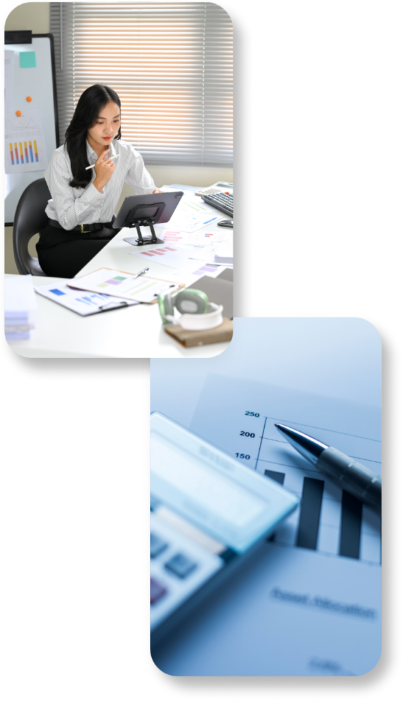 Business professional analyzing financial data and performance reports using digital tools